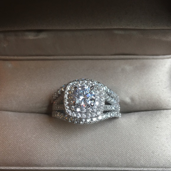 3pcs Solid 925 Silver Engagement Ring Wedding Band - Picture 2 of 6